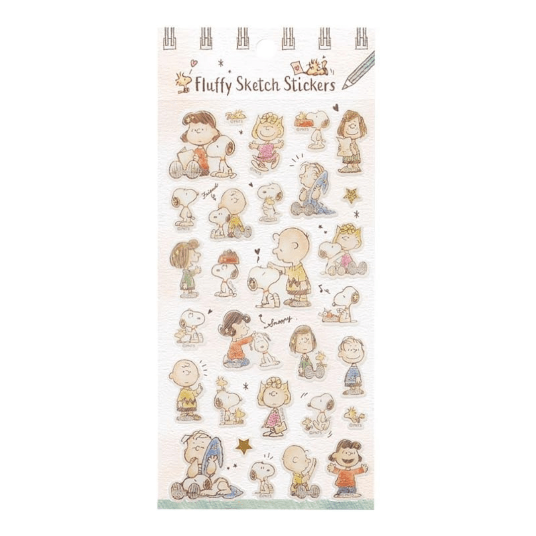 Kamio X Snoopy Japan Fluffy Sketch Stickers - Design 2 - Kizuna Stationery